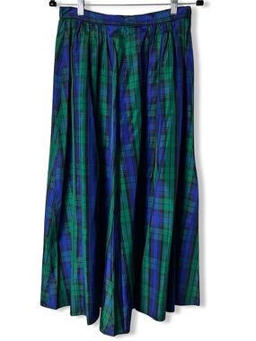 Vintage Handmade Black Watch Tartan Plaid Taffeta Full Circle Maxi Skirt Sz S